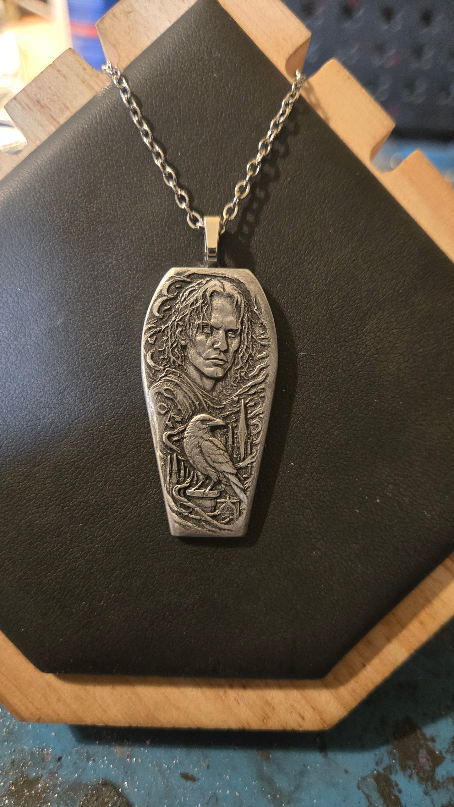 The Crow Inspired Coffin Pendant – Handmade Gothic Raven Necklace