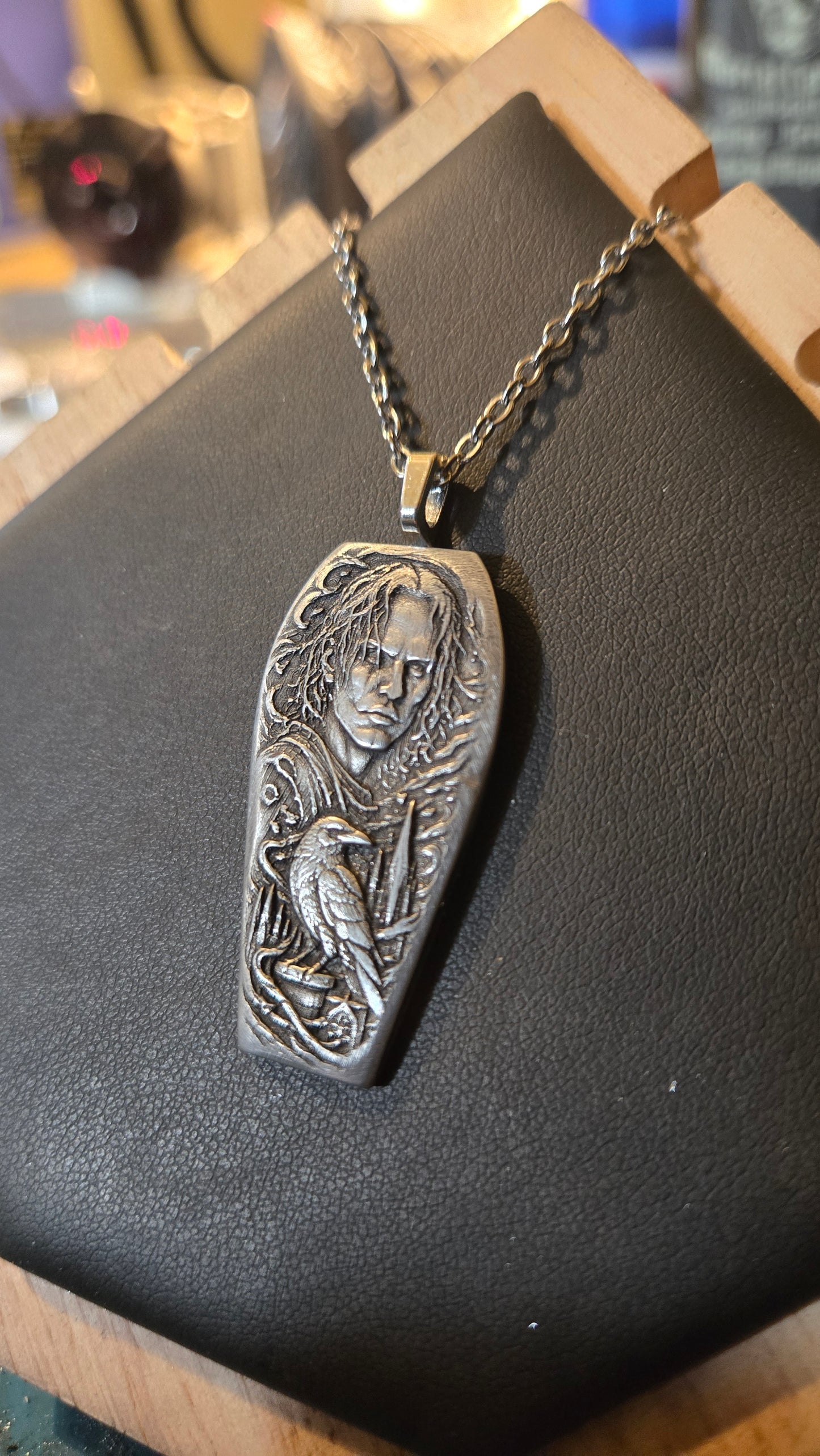 The Crow Inspired Coffin Pendant – Handmade Gothic Raven Necklace