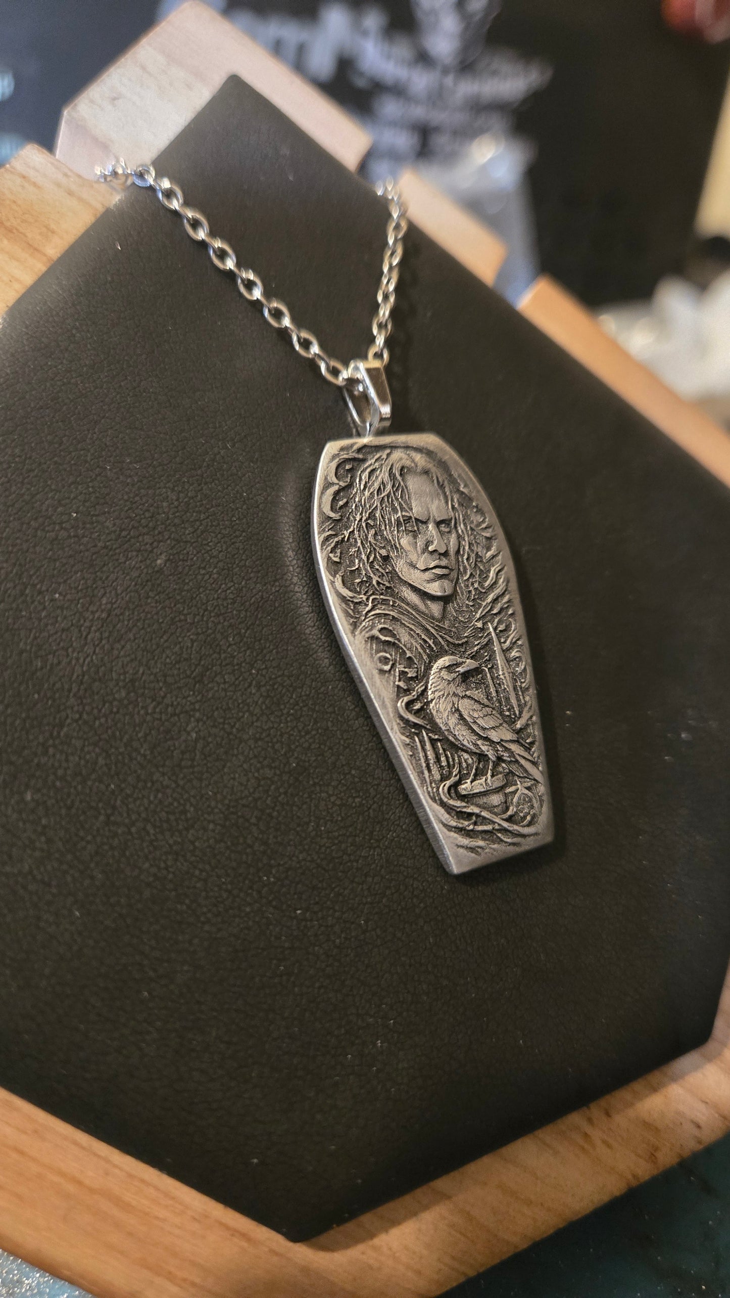 The Crow Inspired Coffin Pendant – Handmade Gothic Raven Necklace