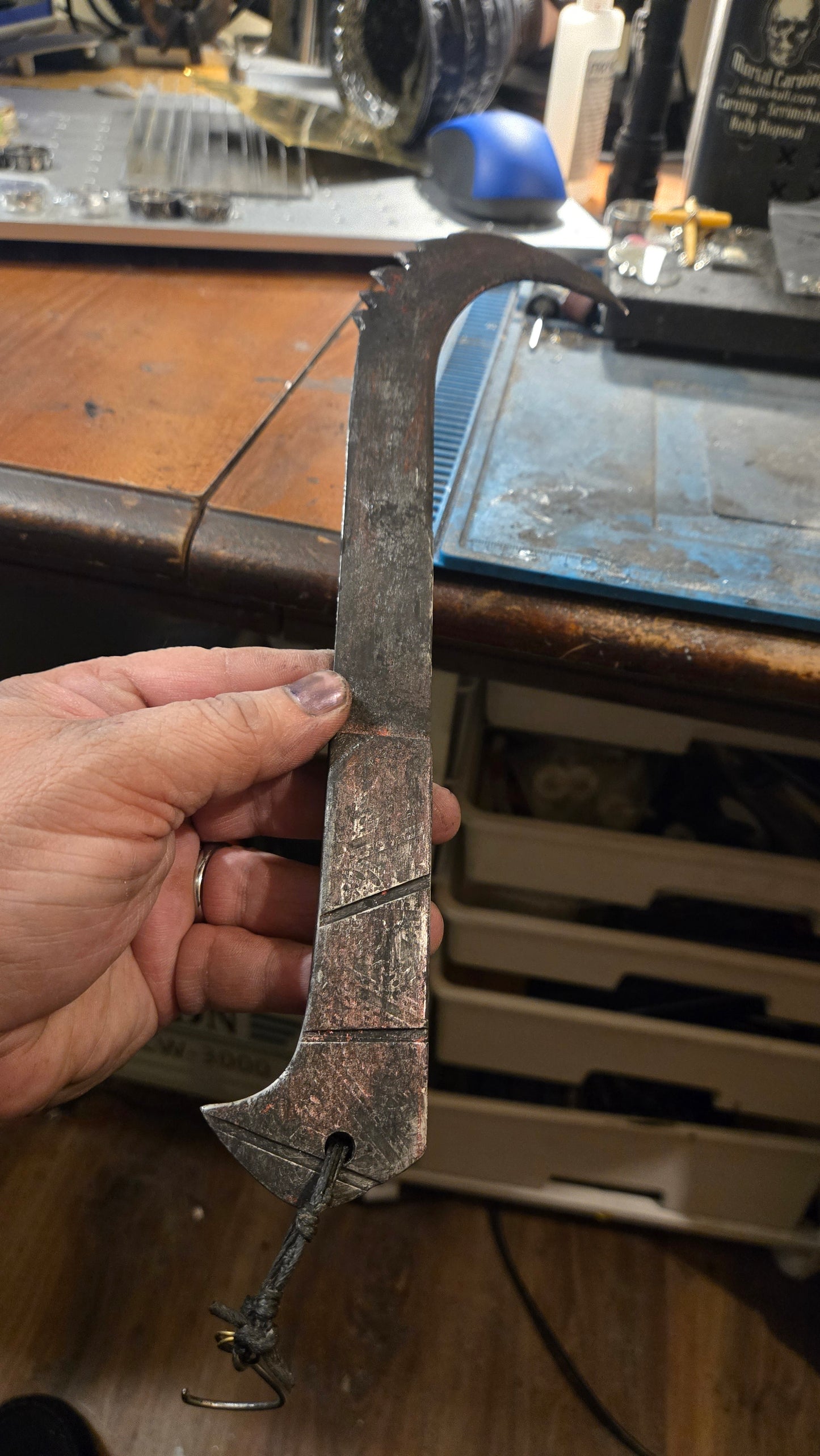 HELLRAISER INSPIRED PINHEAD HOOKED SAW BLADE – HANDMADE HORROR DISPLAY PIECE