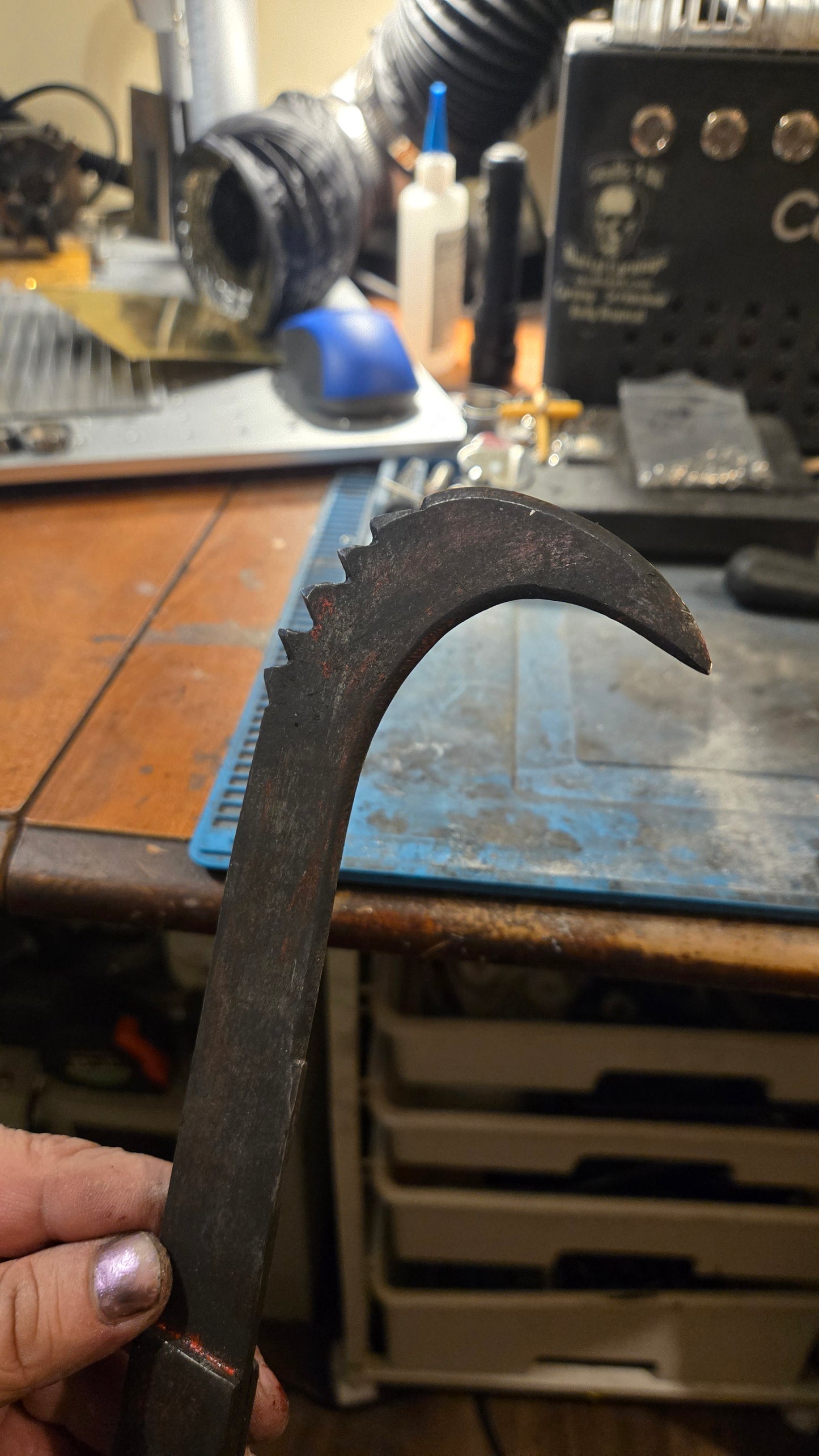 HELLRAISER INSPIRED PINHEAD HOOKED SAW BLADE – HANDMADE HORROR DISPLAY PIECE