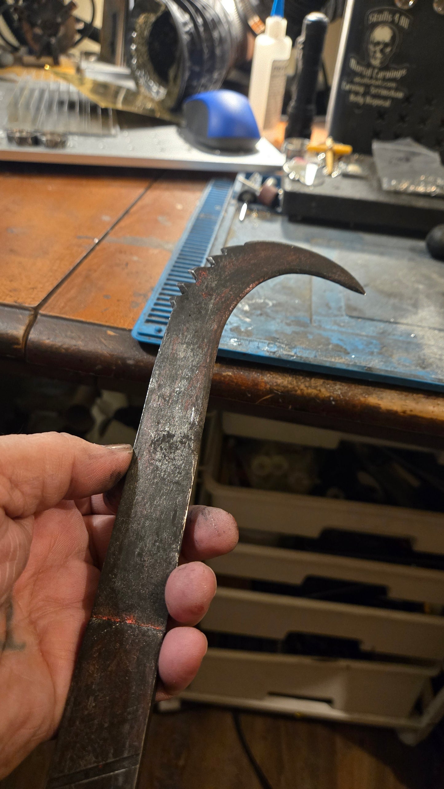 HELLRAISER INSPIRED PINHEAD HOOKED SAW BLADE – HANDMADE HORROR DISPLAY PIECE
