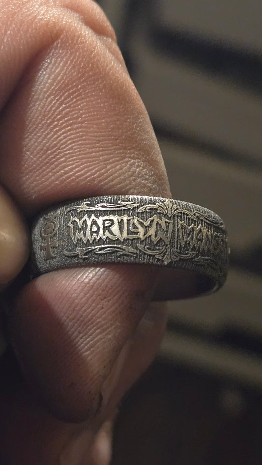 MARILYN MANSON THEMED RING – DEEP ENGRAVED & HAND AGED