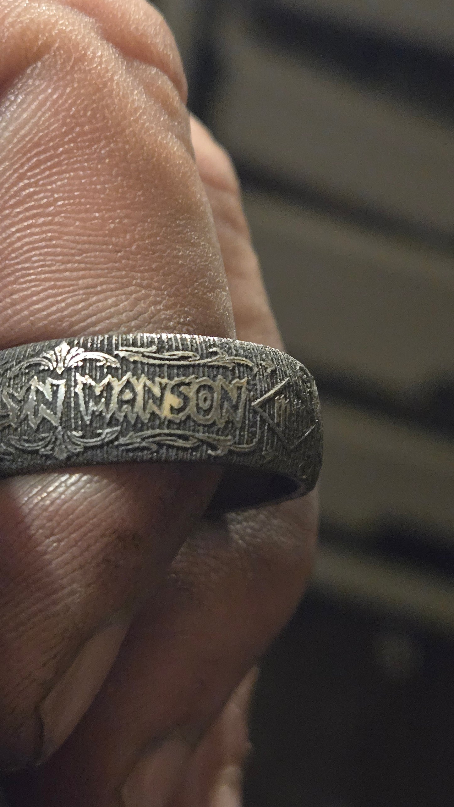 MARILYN MANSON THEMED RING – DEEP ENGRAVED & HAND AGED