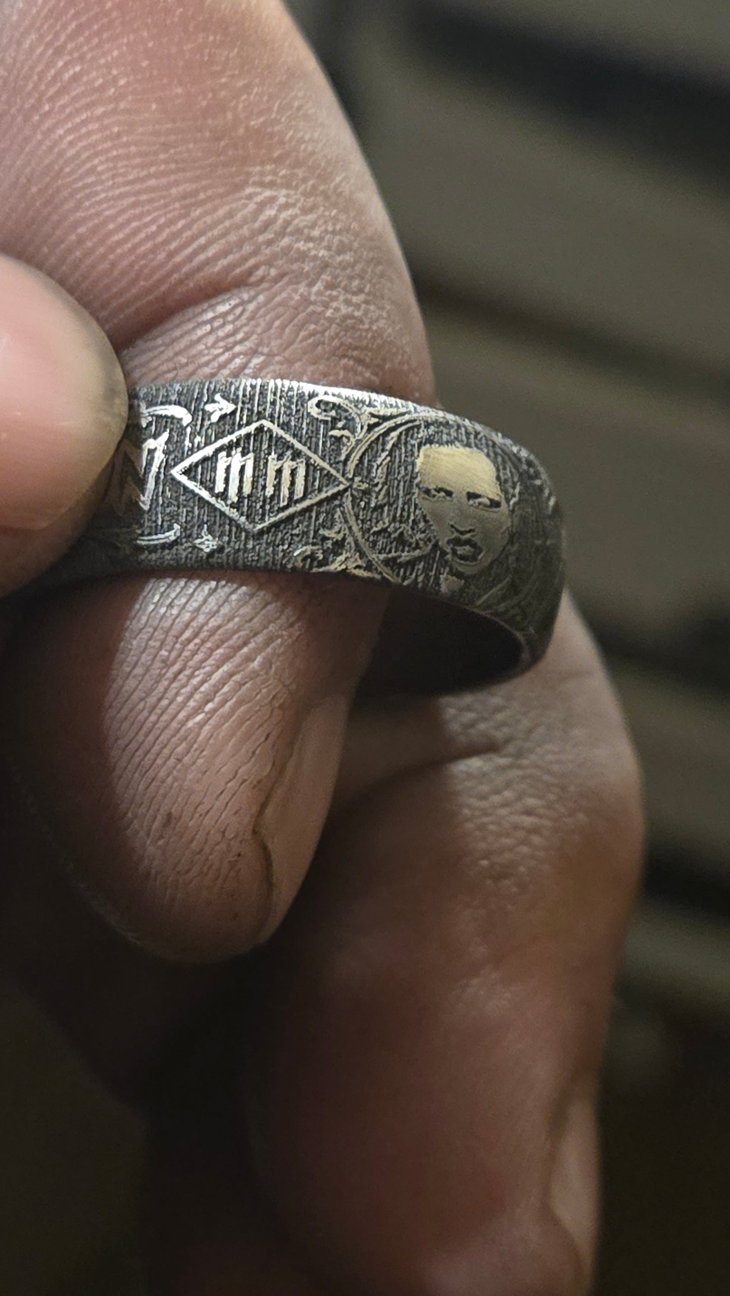 MARILYN MANSON THEMED RING – DEEP ENGRAVED & HAND AGED