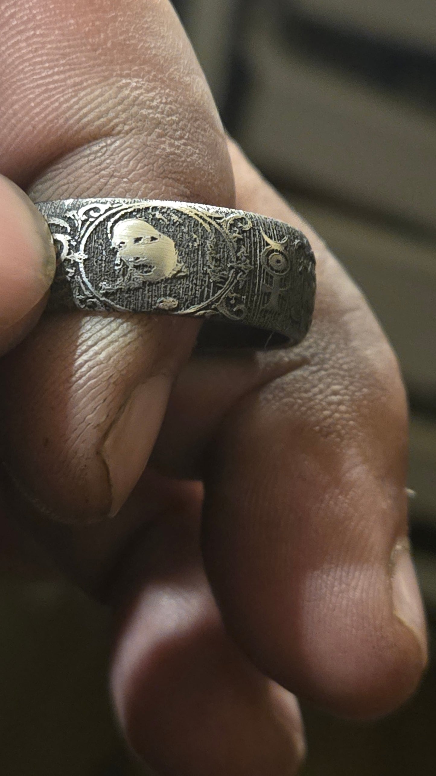 MARILYN MANSON THEMED RING – DEEP ENGRAVED & HAND AGED
