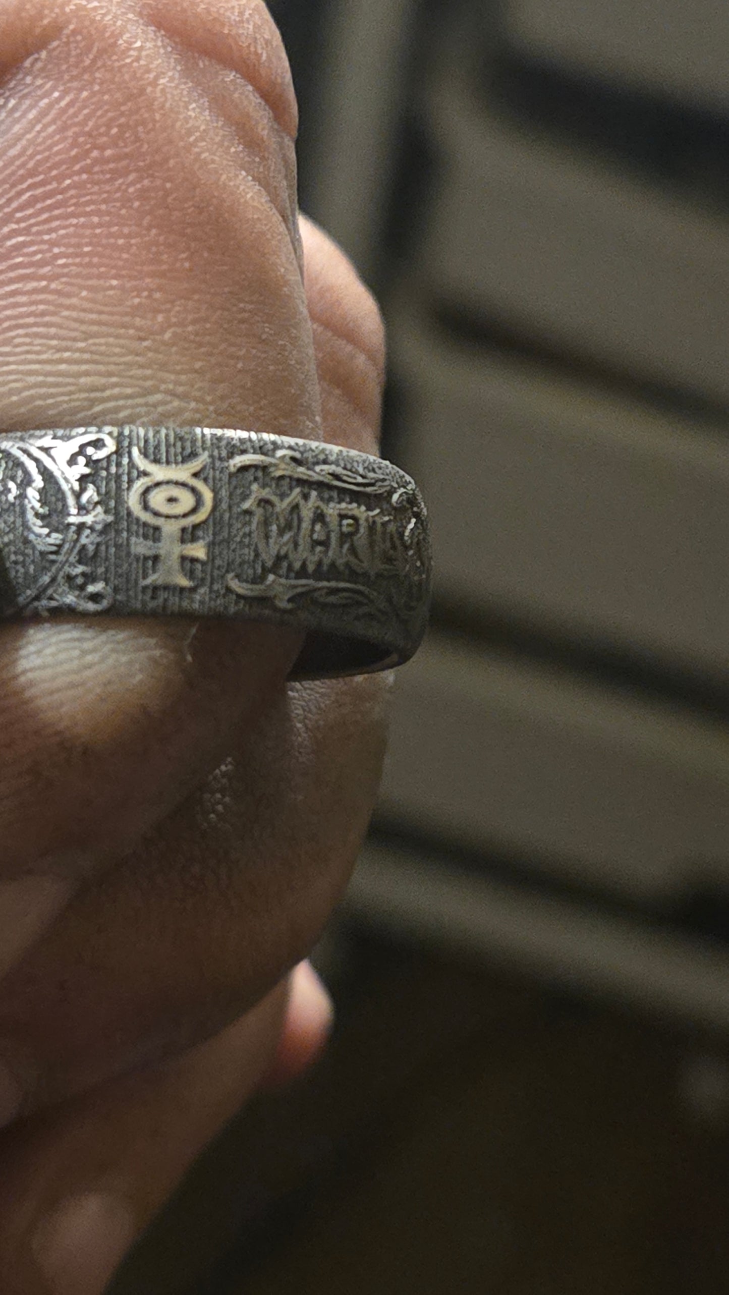 MARILYN MANSON THEMED RING – DEEP ENGRAVED & HAND AGED