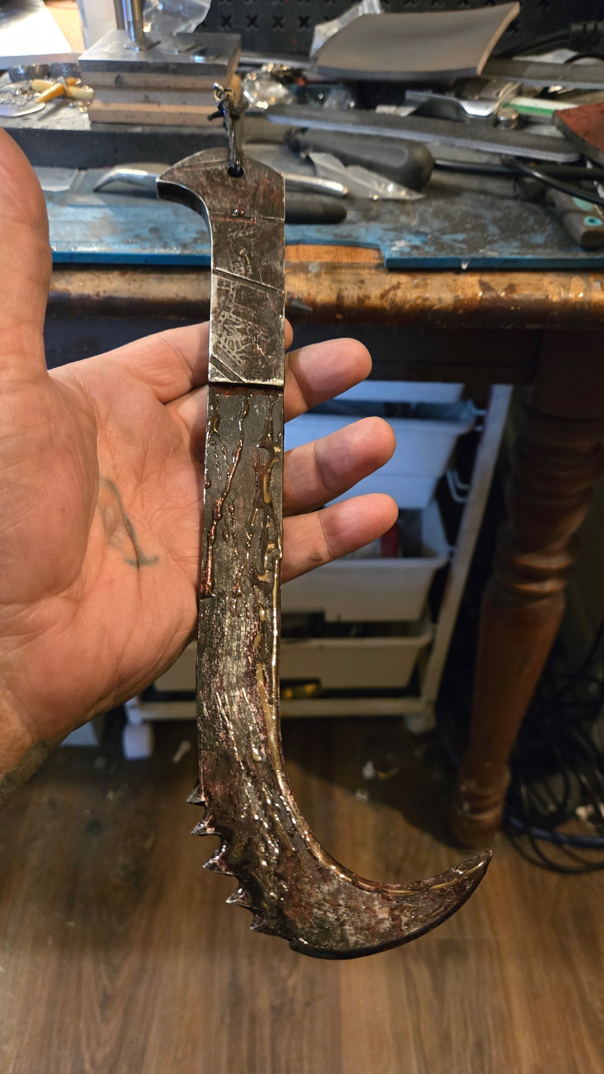 HELLRAISER INSPIRED BLOODY PINHEAD HOOKED SAW BLADE – HANDMADE HORROR DISPLAY PIECE