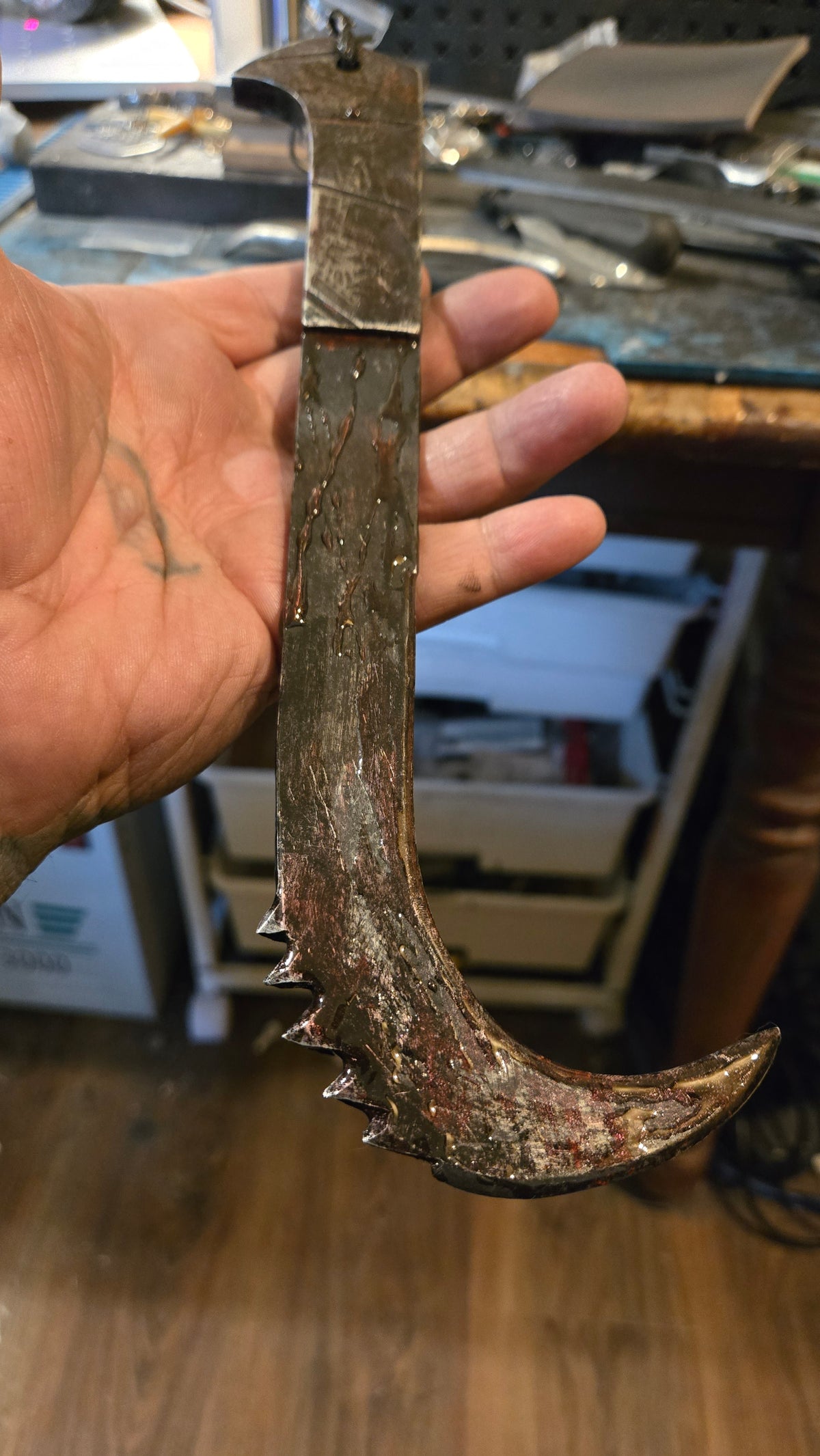 HELLRAISER INSPIRED BLOODY PINHEAD HOOKED SAW BLADE – HANDMADE HORROR DISPLAY PIECE
