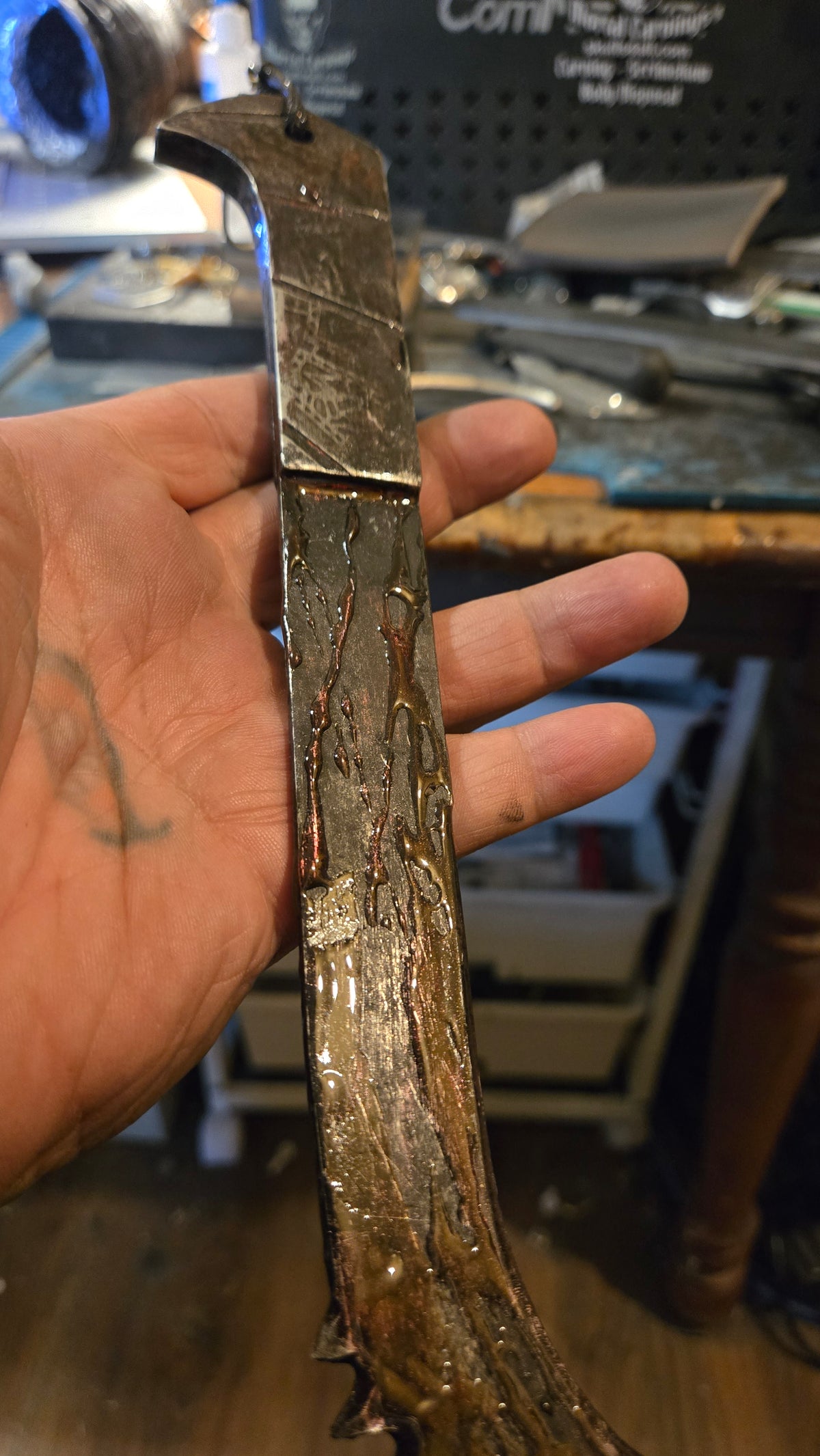 HELLRAISER INSPIRED BLOODY PINHEAD HOOKED SAW BLADE – HANDMADE HORROR DISPLAY PIECE