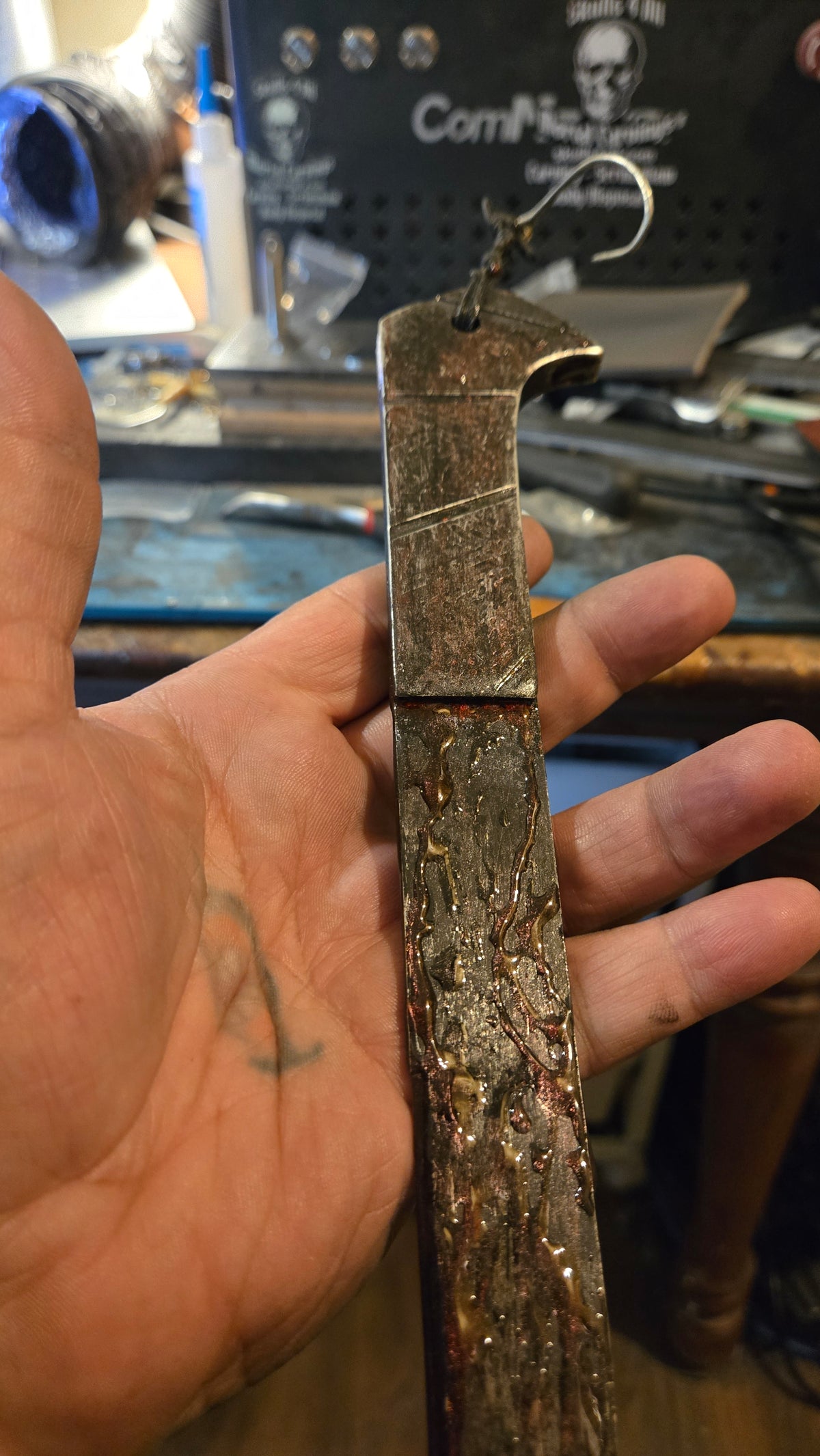 HELLRAISER INSPIRED BLOODY PINHEAD HOOKED SAW BLADE – HANDMADE HORROR DISPLAY PIECE