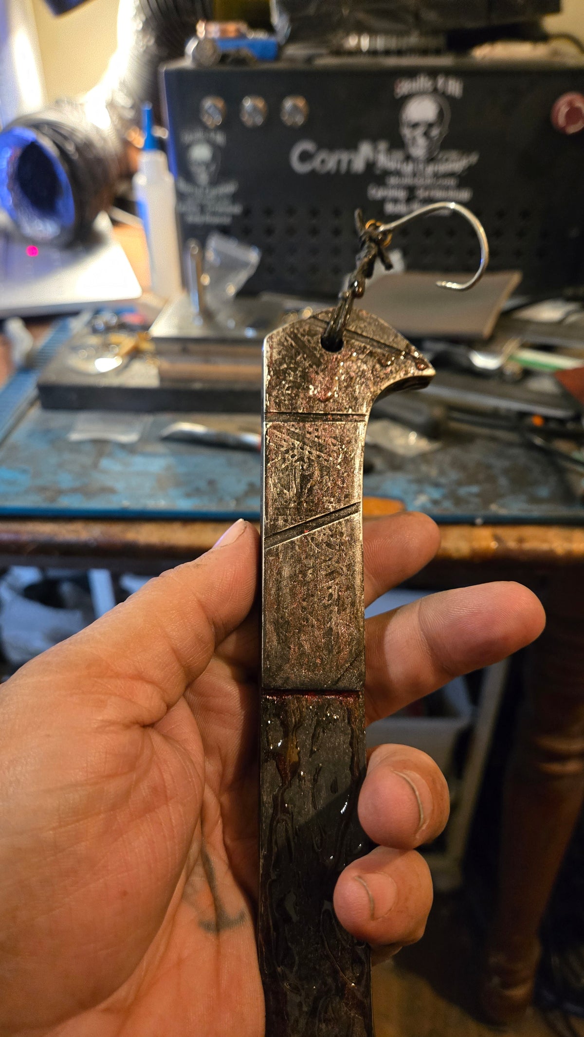 HELLRAISER INSPIRED BLOODY PINHEAD HOOKED SAW BLADE – HANDMADE HORROR DISPLAY PIECE