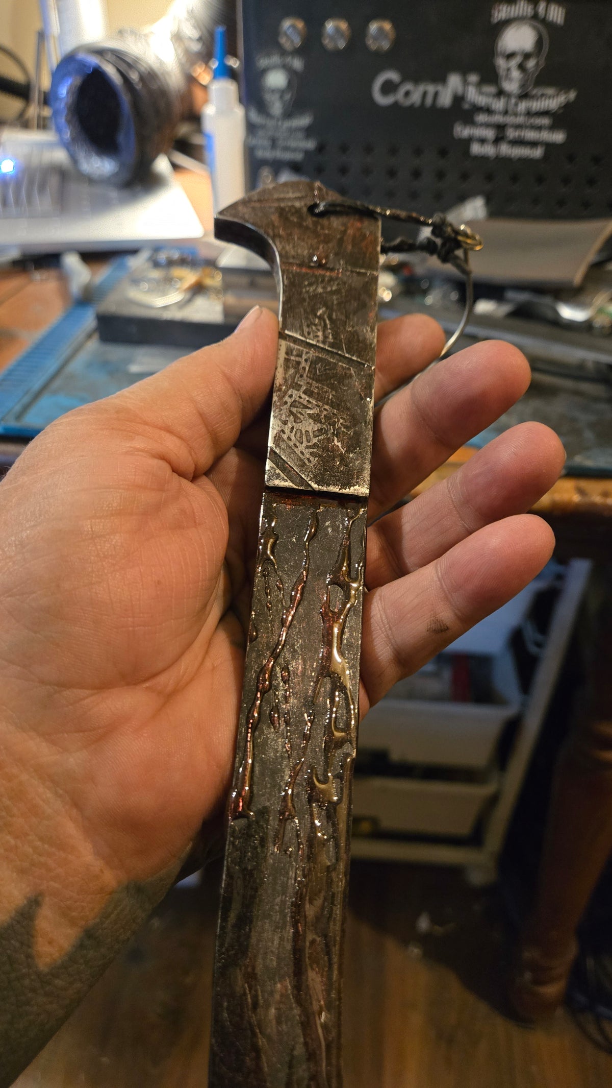 HELLRAISER INSPIRED BLOODY PINHEAD HOOKED SAW BLADE – HANDMADE HORROR DISPLAY PIECE