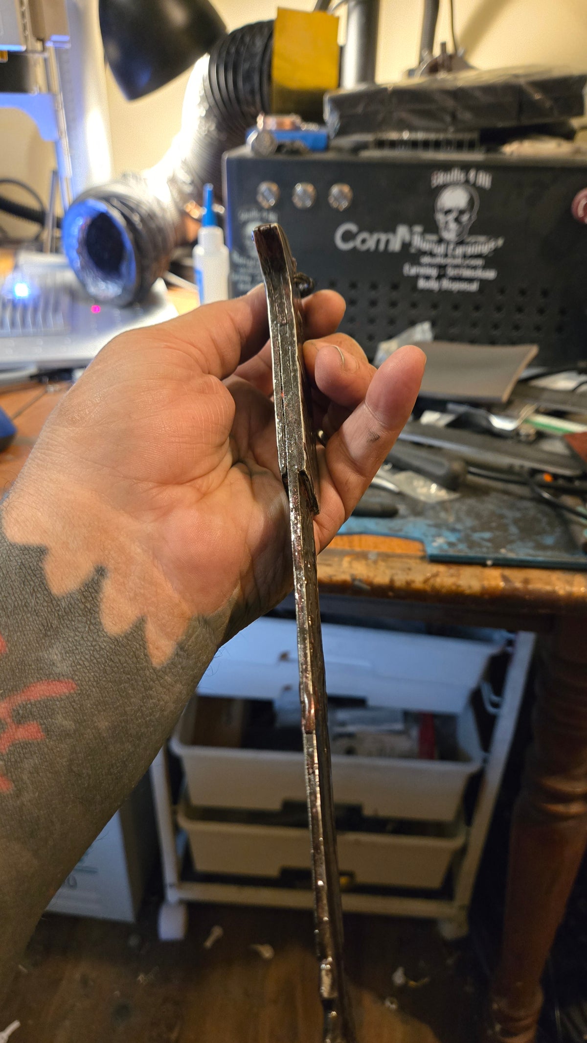 HELLRAISER INSPIRED BLOODY PINHEAD HOOKED SAW BLADE – HANDMADE HORROR DISPLAY PIECE