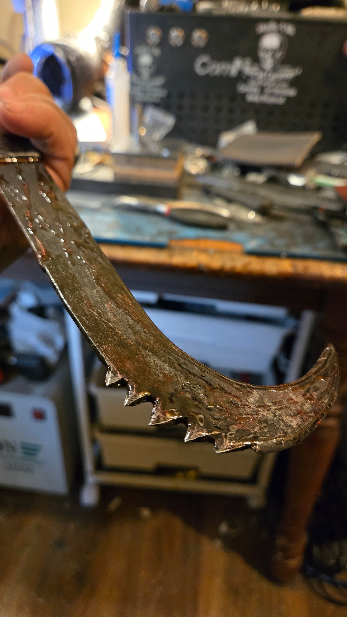 HELLRAISER INSPIRED BLOODY PINHEAD HOOKED SAW BLADE – HANDMADE HORROR DISPLAY PIECE