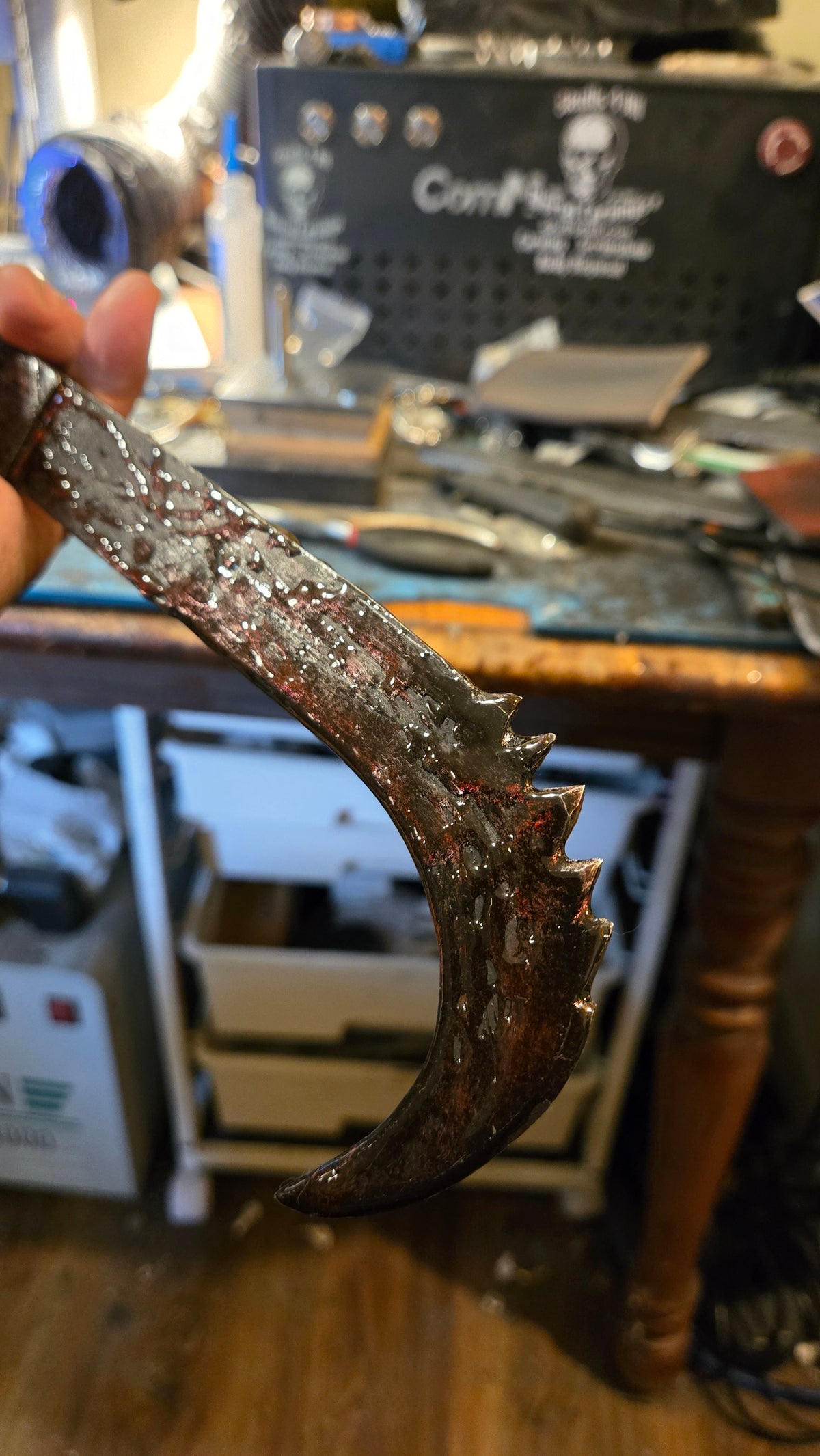 HELLRAISER INSPIRED BLOODY PINHEAD HOOKED SAW BLADE – HANDMADE HORROR DISPLAY PIECE