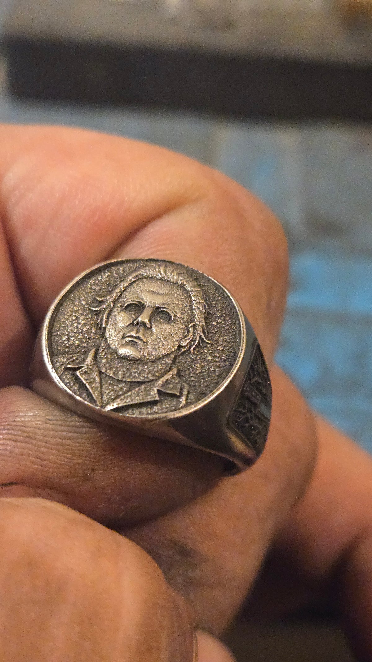 Michael Myers “The Shape” Signet Ring – Deep Engraved Horror Ring