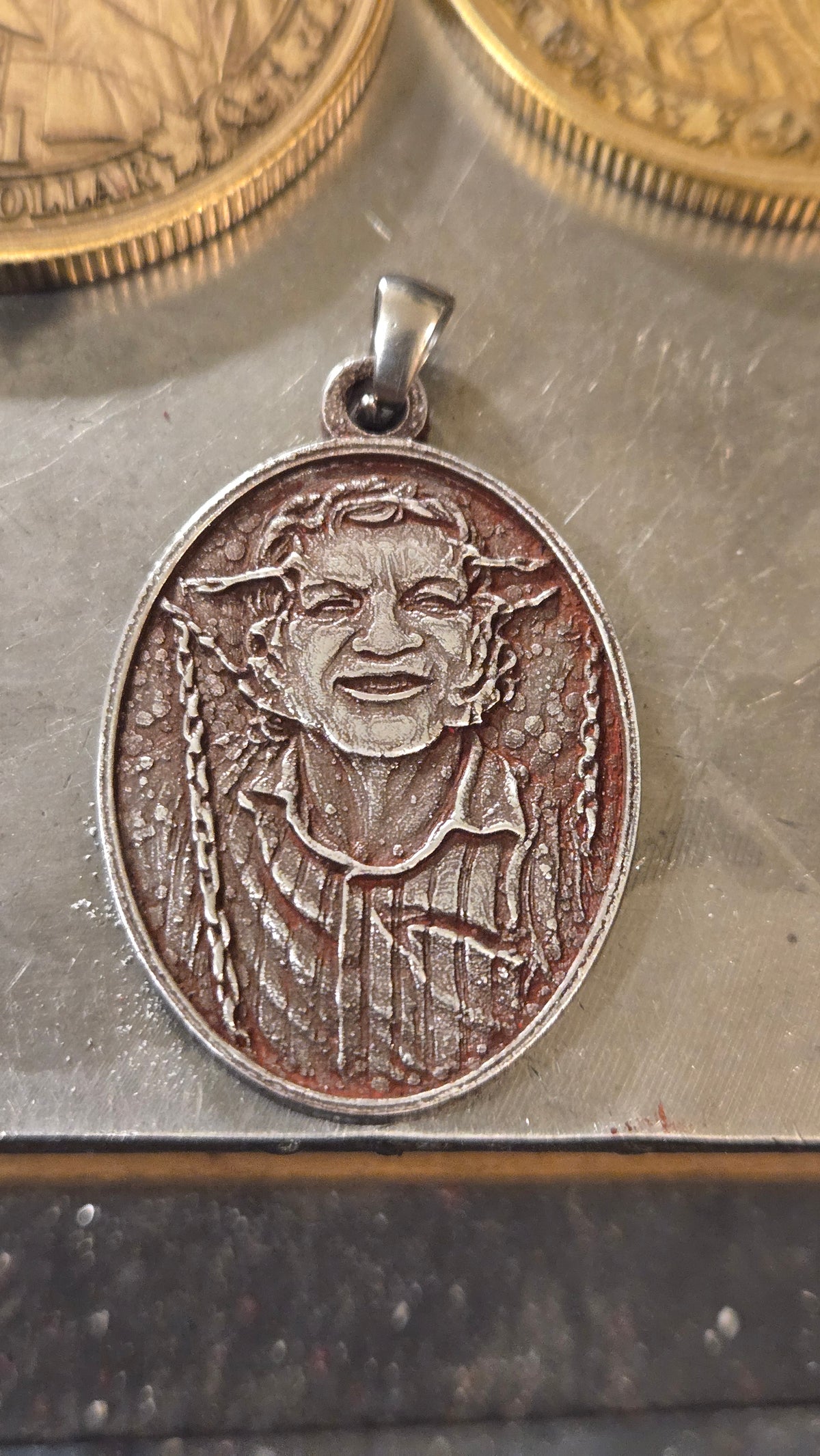 Hellraiser Inspired Frank & Larry “Jesus Wept” Pendant – New Blood Rust Finish