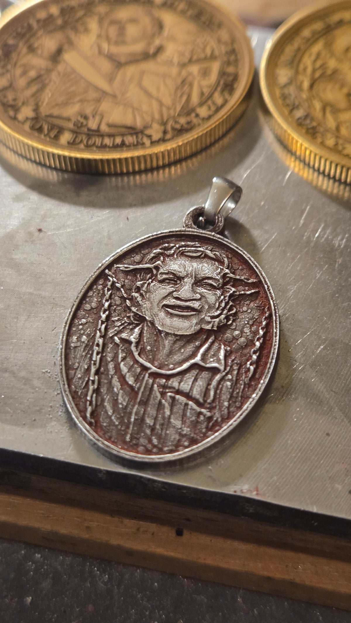 Hellraiser Inspired Frank & Larry “Jesus Wept” Pendant – New Blood Rust Finish