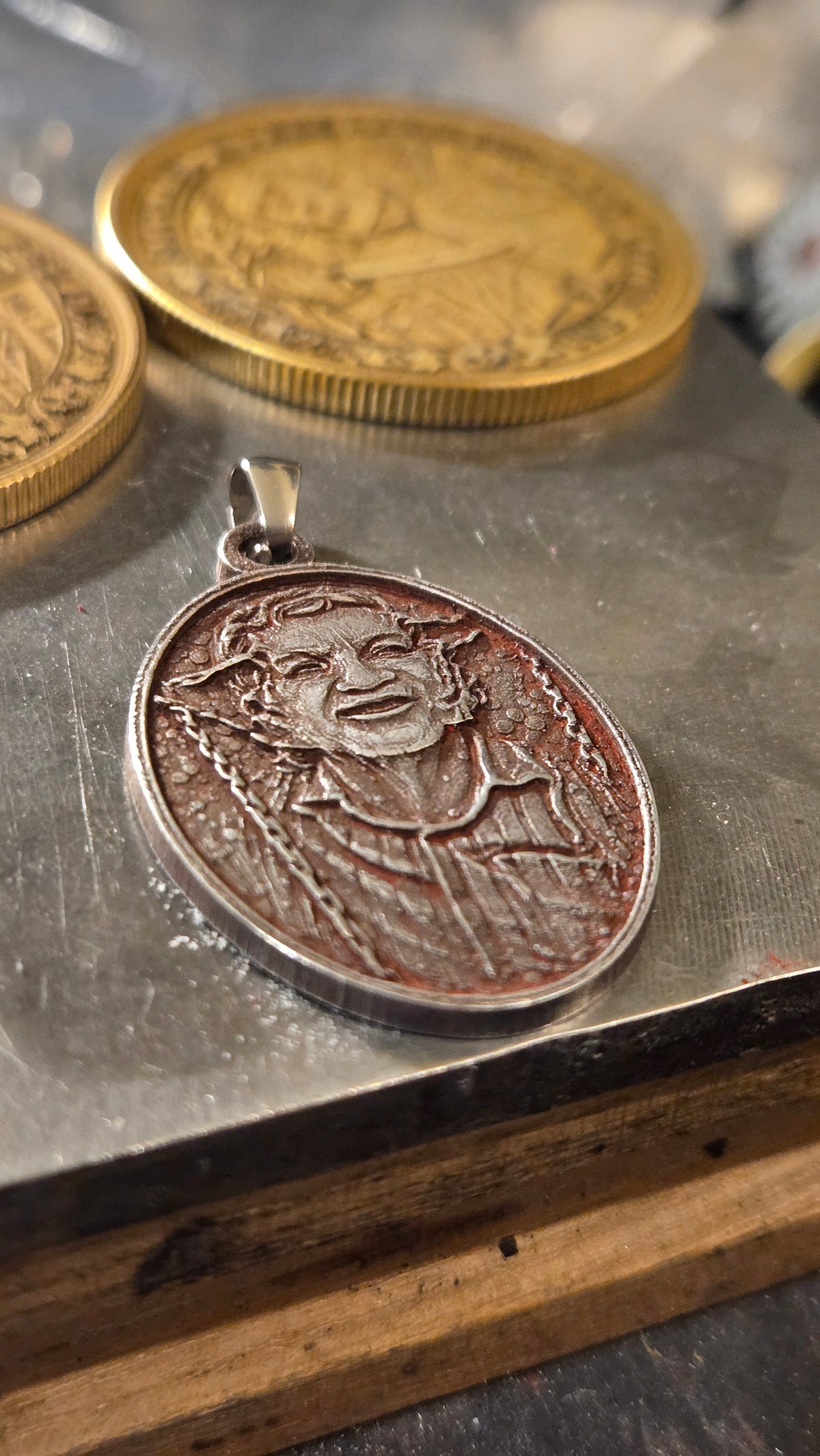 Hellraiser Inspired Frank & Larry “Jesus Wept” Pendant – New Blood Rust Finish