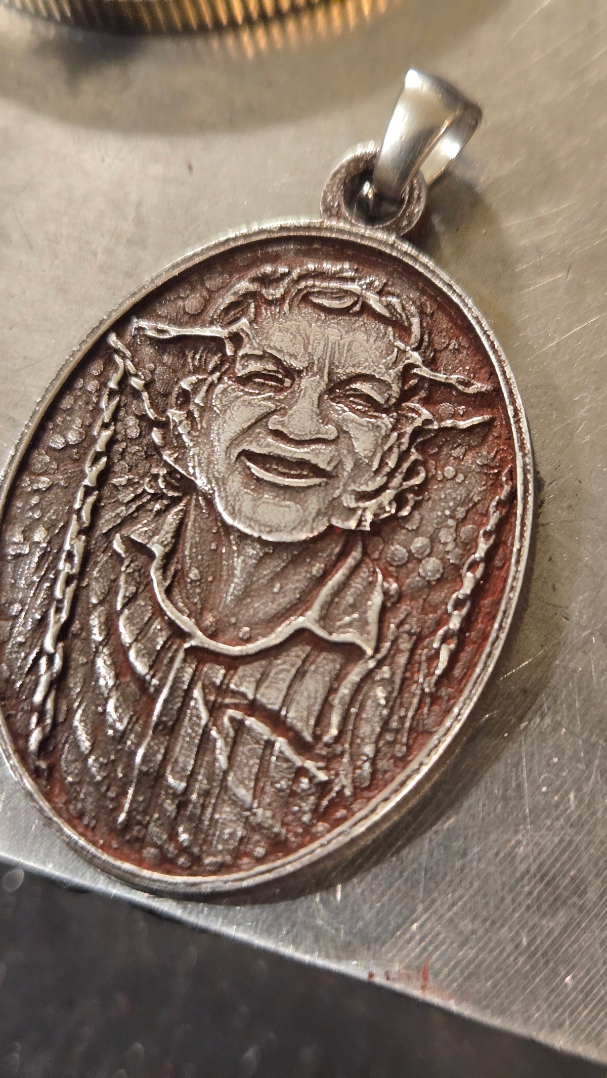 Hellraiser Inspired Frank & Larry “Jesus Wept” Pendant – New Blood Rust Finish