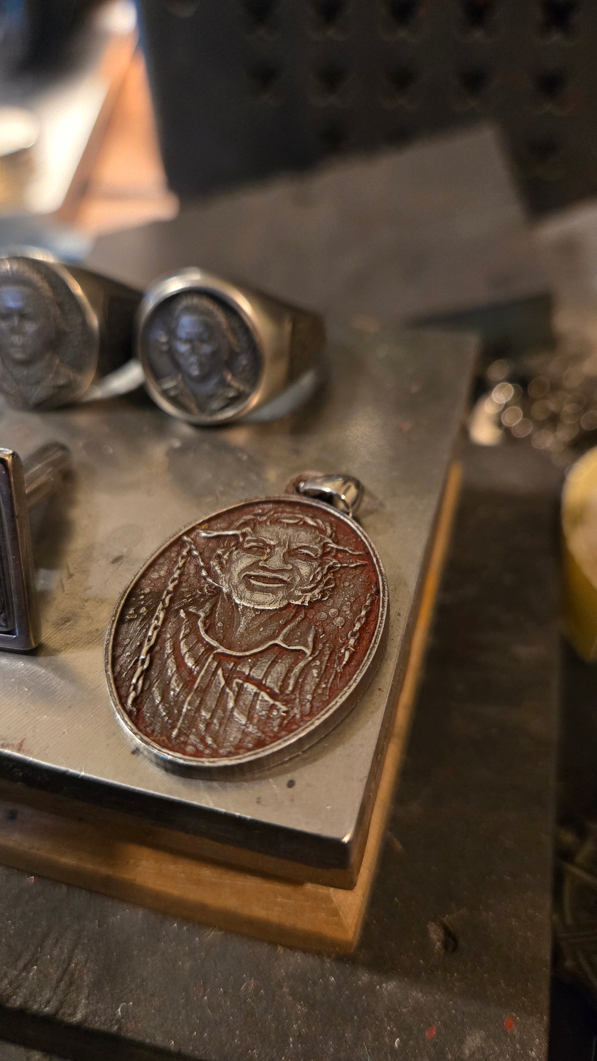 Hellraiser Inspired Frank & Larry “Jesus Wept” Pendant – New Blood Rust Finish