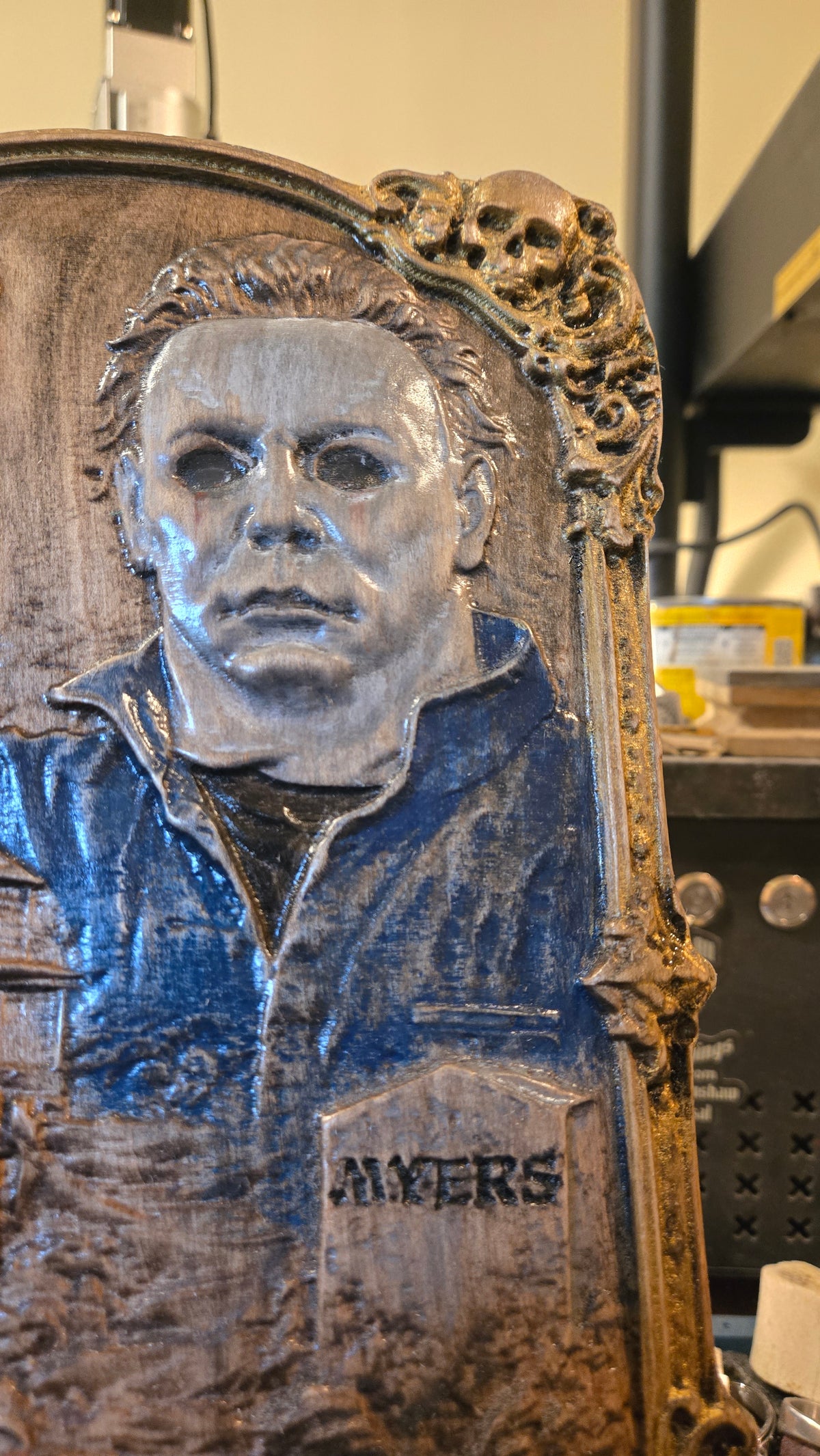 Michael Myers Hand-Painted Reclaimed Wood Wall Art With Stand