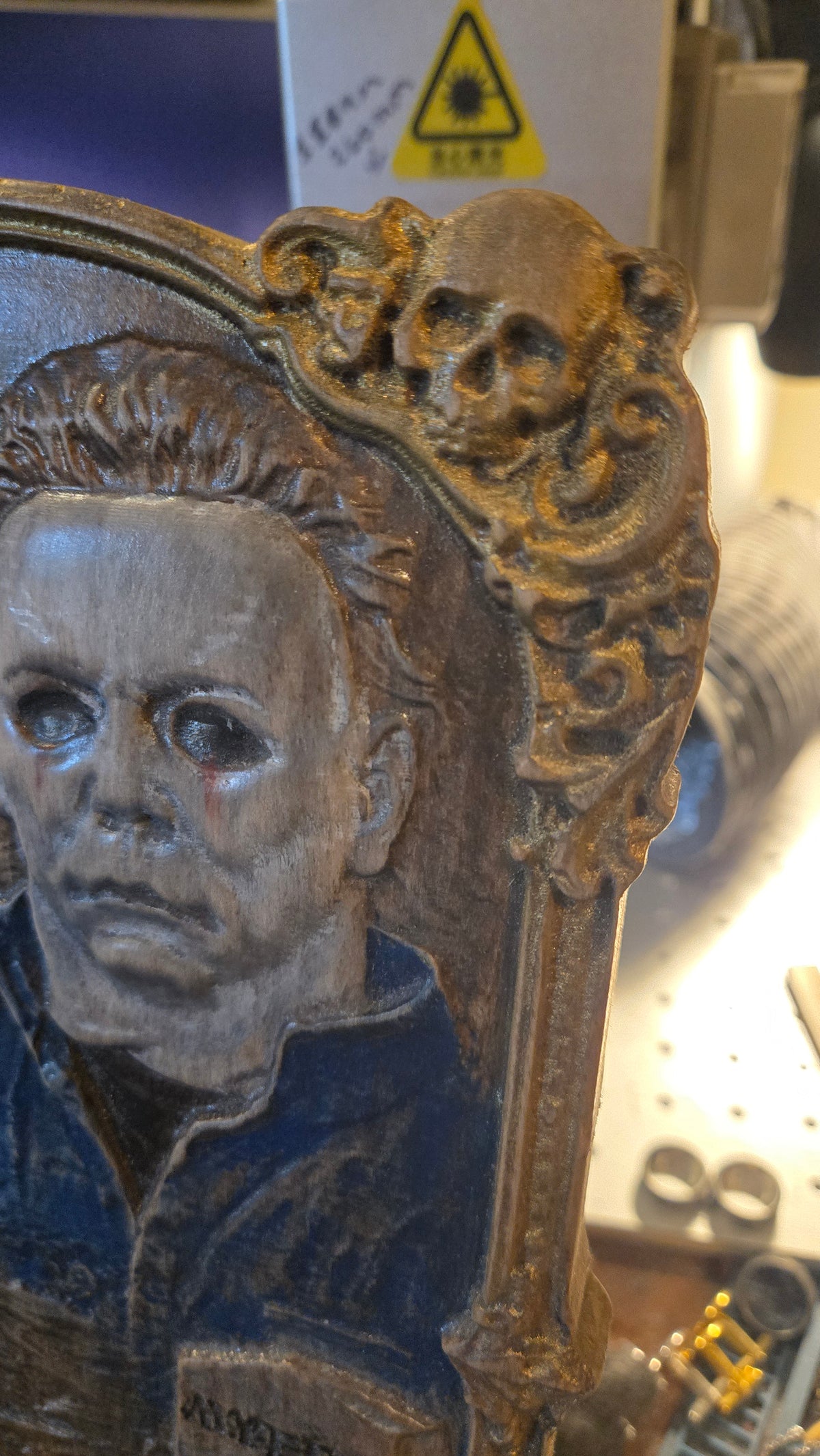 Michael Myers Hand-Painted Reclaimed Wood Wall Art With Stand