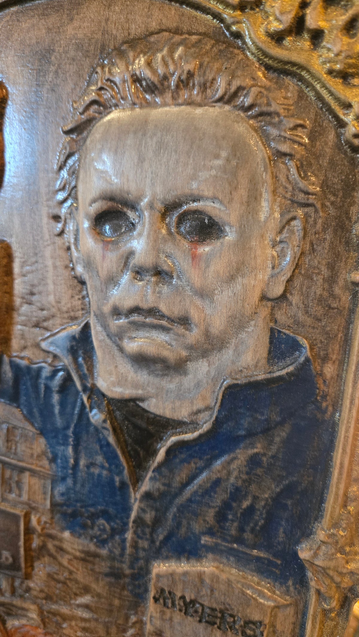 Michael Myers Hand-Painted Reclaimed Wood Wall Art With Stand