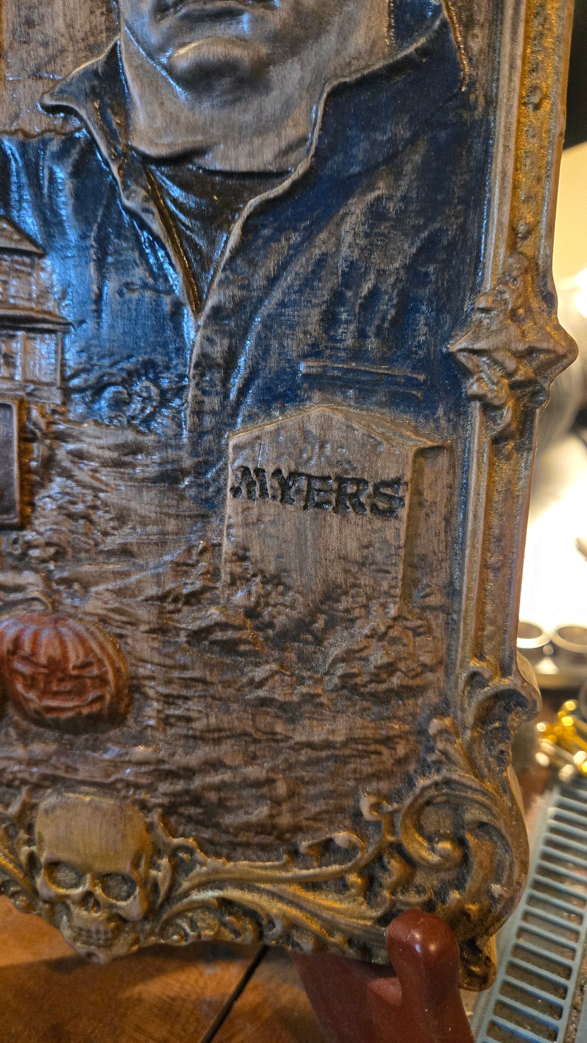 Michael Myers Hand-Painted Reclaimed Wood Wall Art With Stand