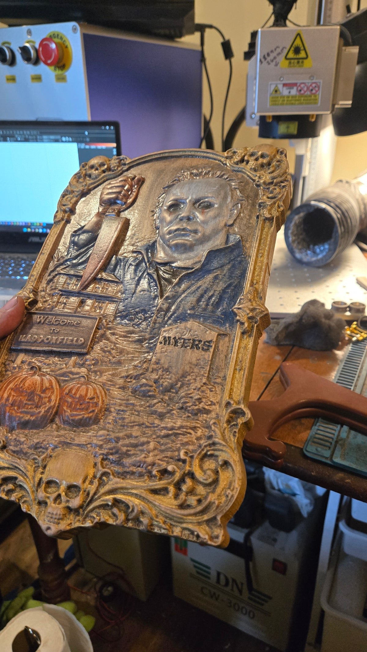 Michael Myers Hand-Painted Reclaimed Wood Wall Art With Stand