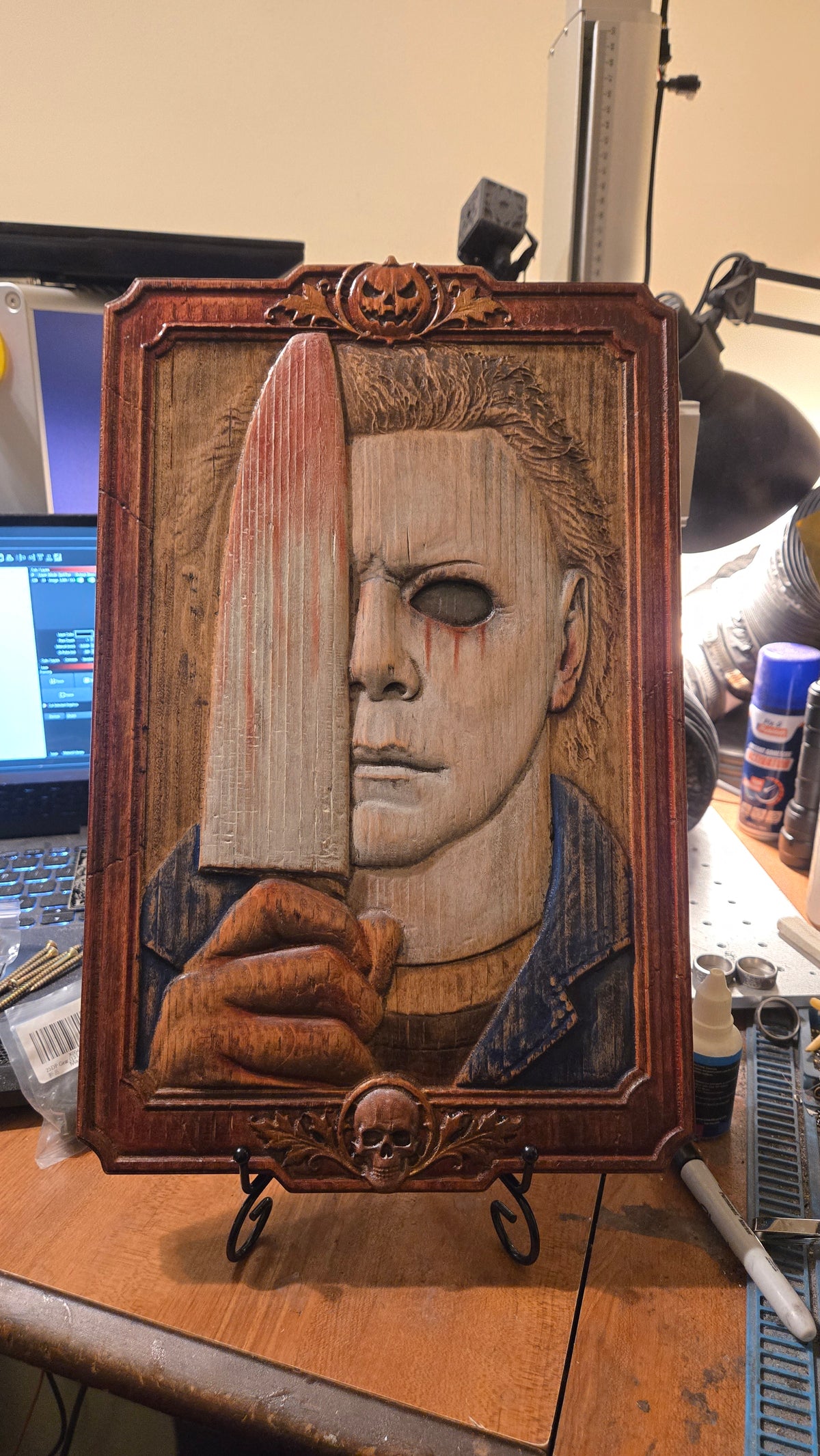 Michael Myers Reclaimed Haunted Barn Oak Wall Art — One of a Kind