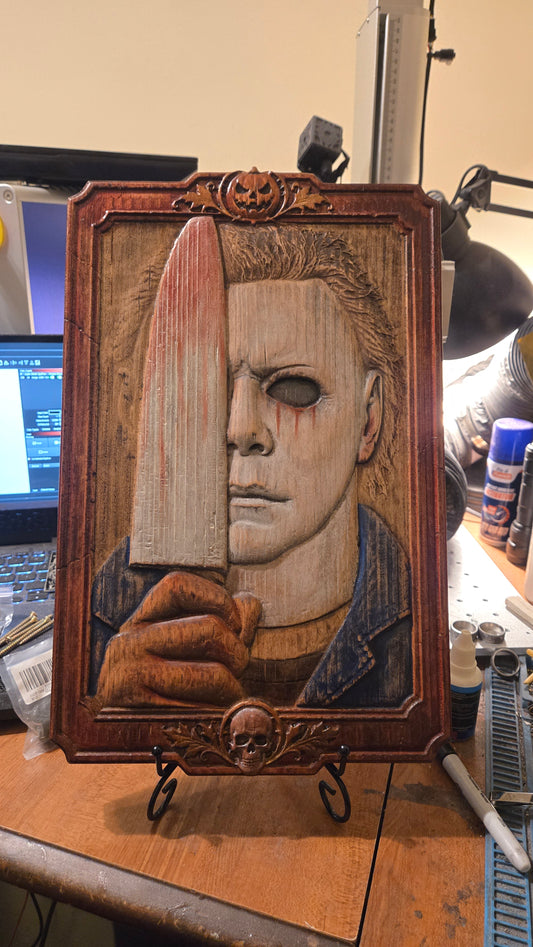 Michael Myers Reclaimed Haunted Barn Oak Wall Art — One of a Kind