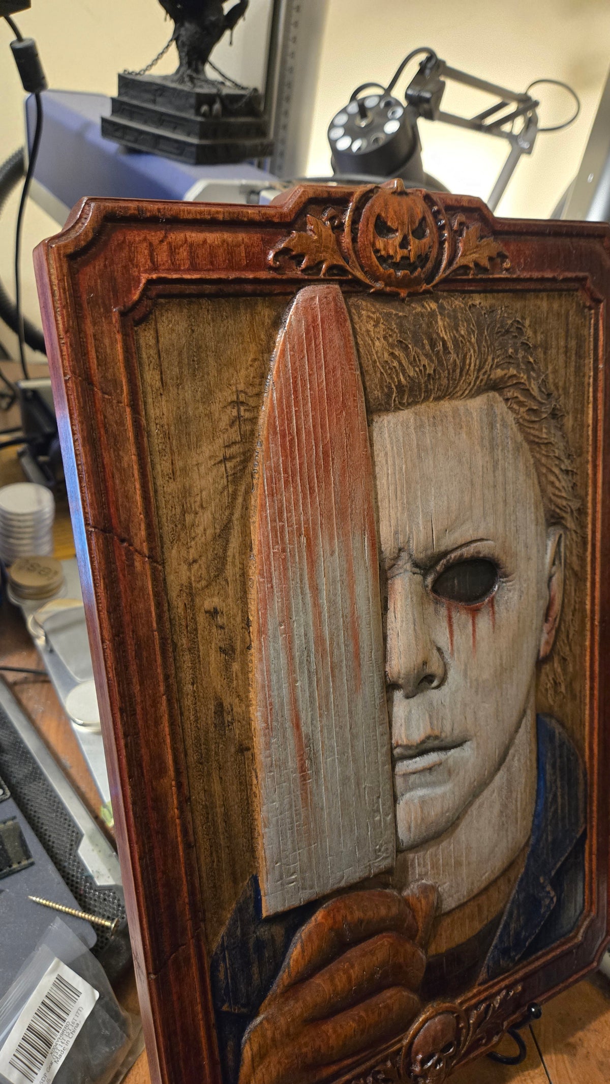 Michael Myers Reclaimed Haunted Barn Oak Wall Art — One of a Kind