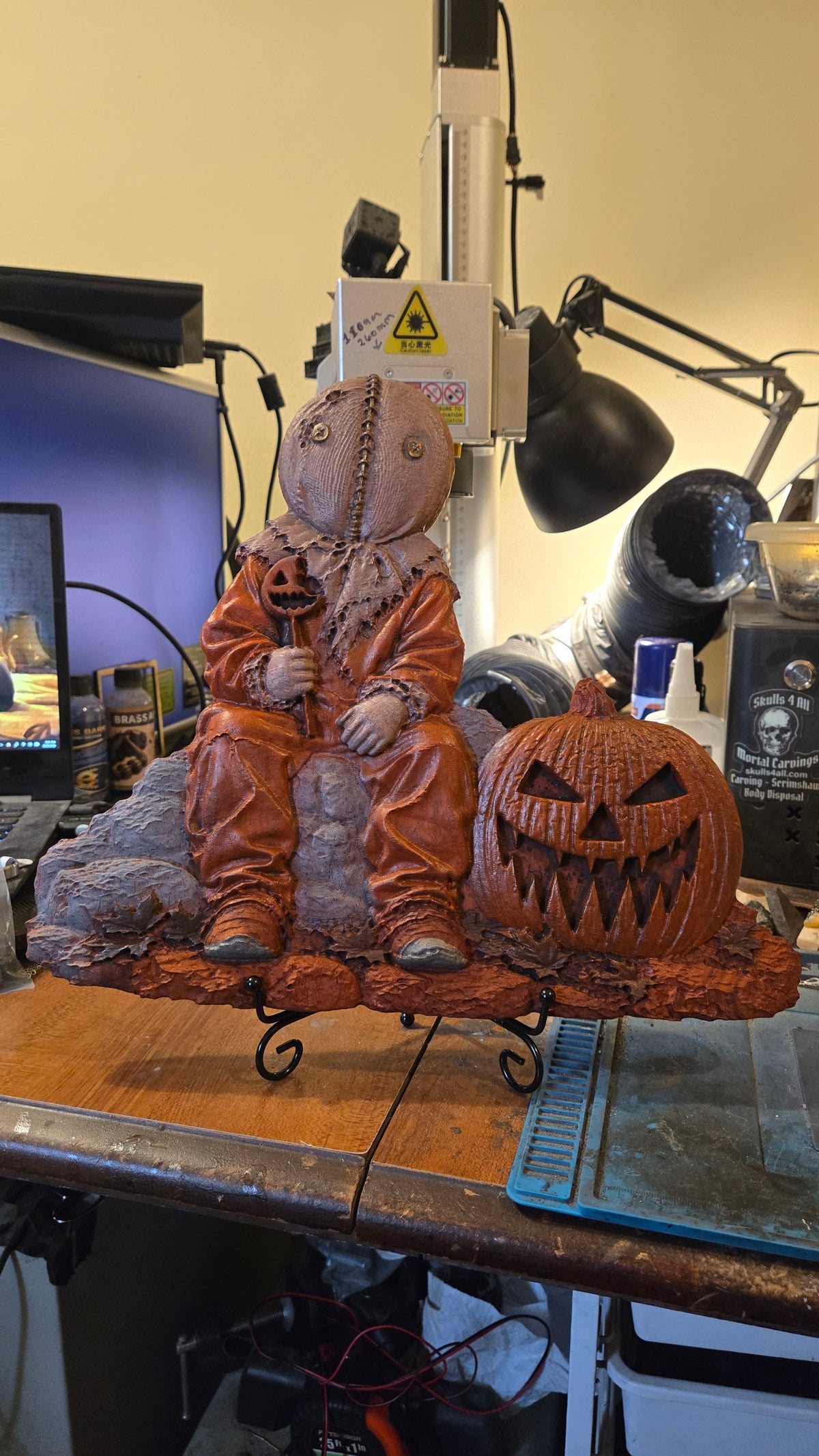 Trick 'r Treat –  Padauk Wood Bas-Relief Art Display with Stand