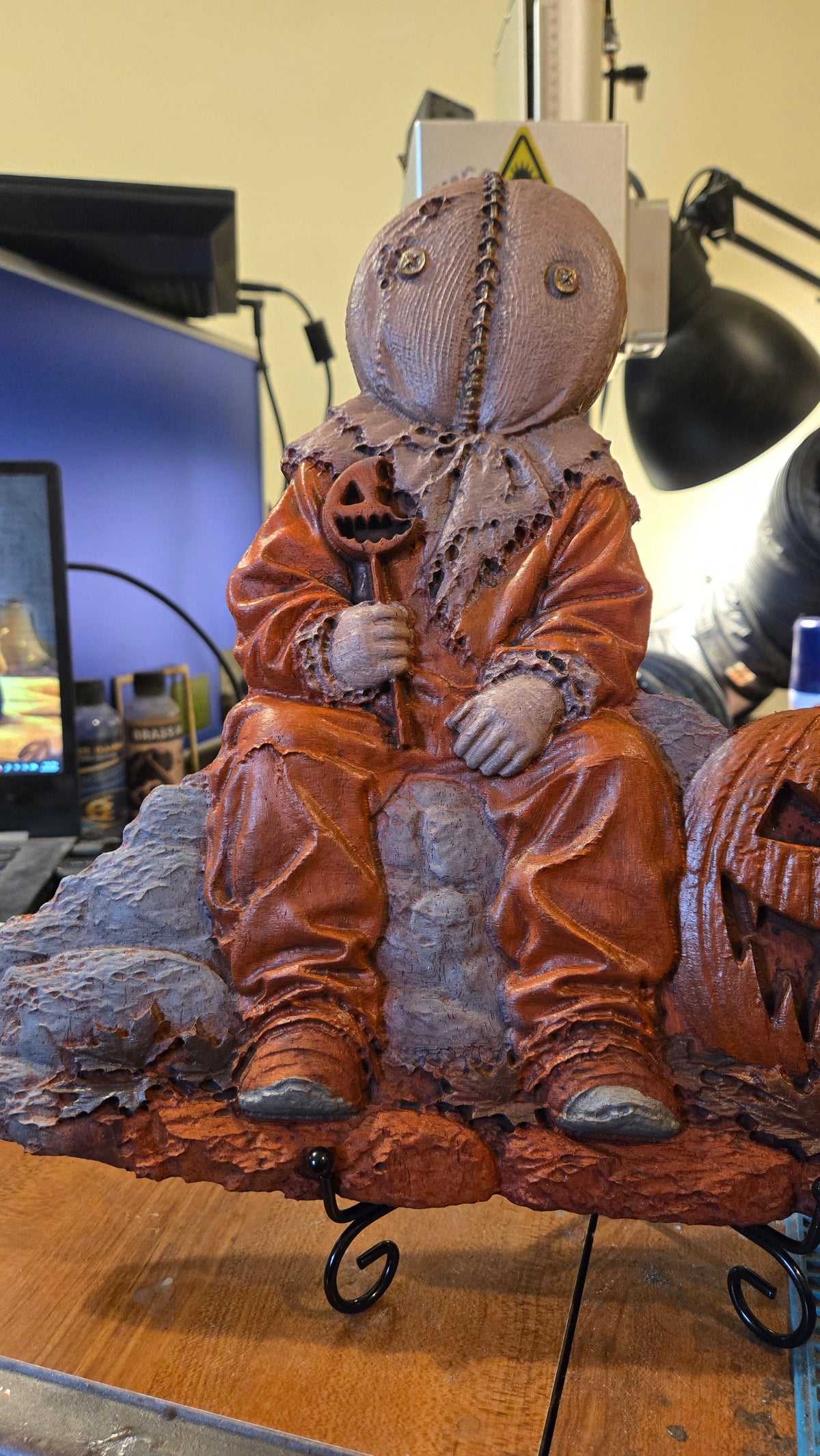 Trick 'r Treat –  Padauk Wood Bas-Relief Art Display with Stand