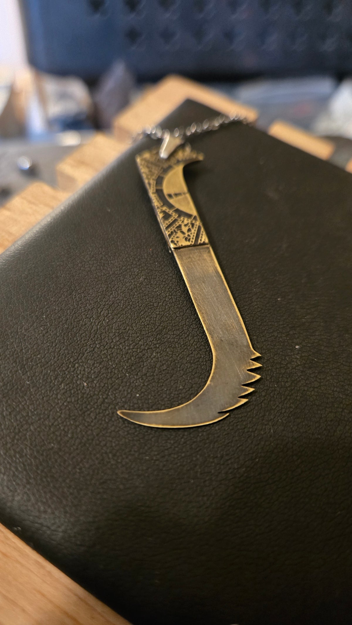 Pinhead Cenobite Hooked Saw Blade Pendant 3-Piece Brass Design