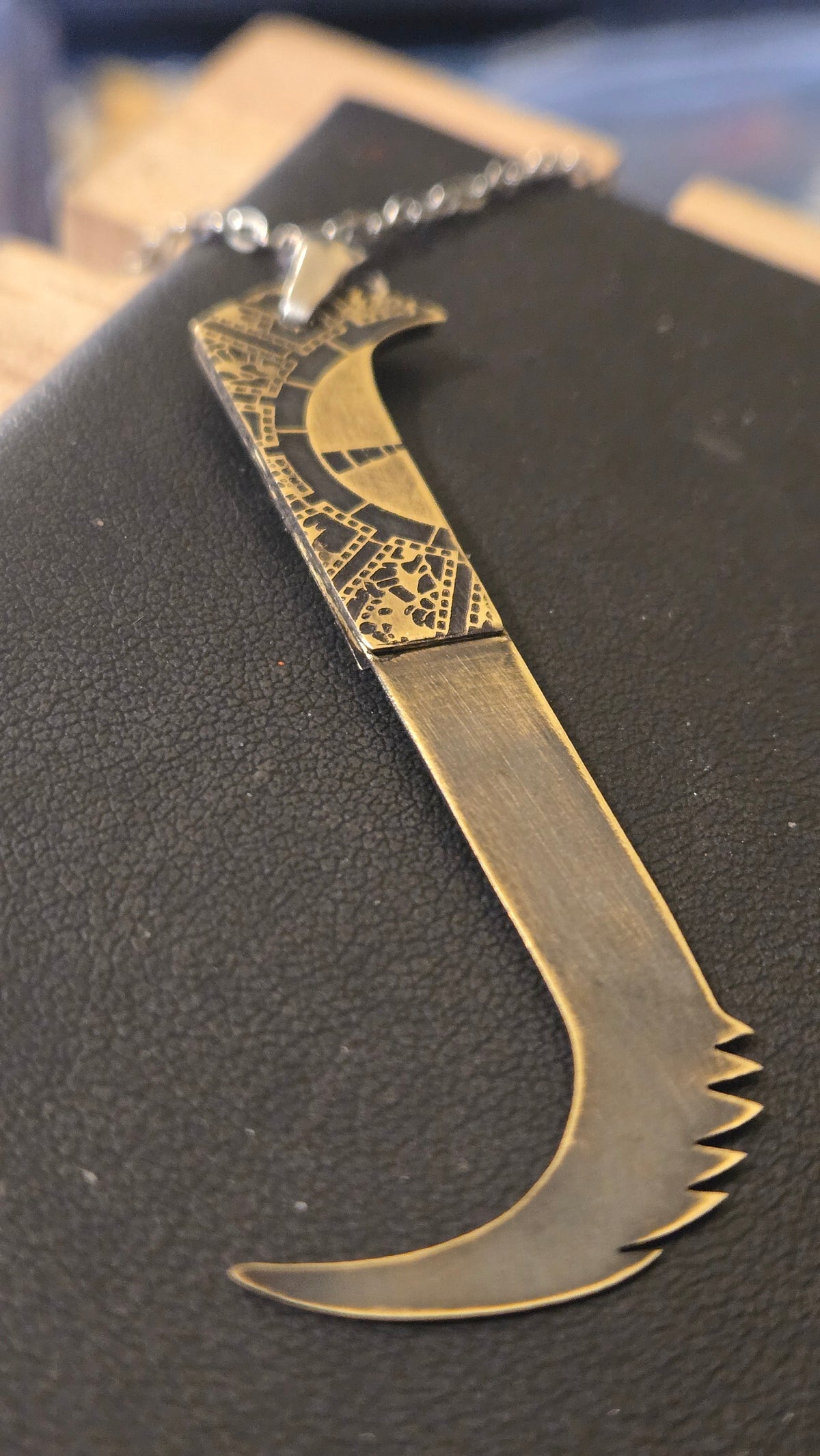 Pinhead Cenobite Hooked Saw Blade Pendant 3-Piece Brass Design