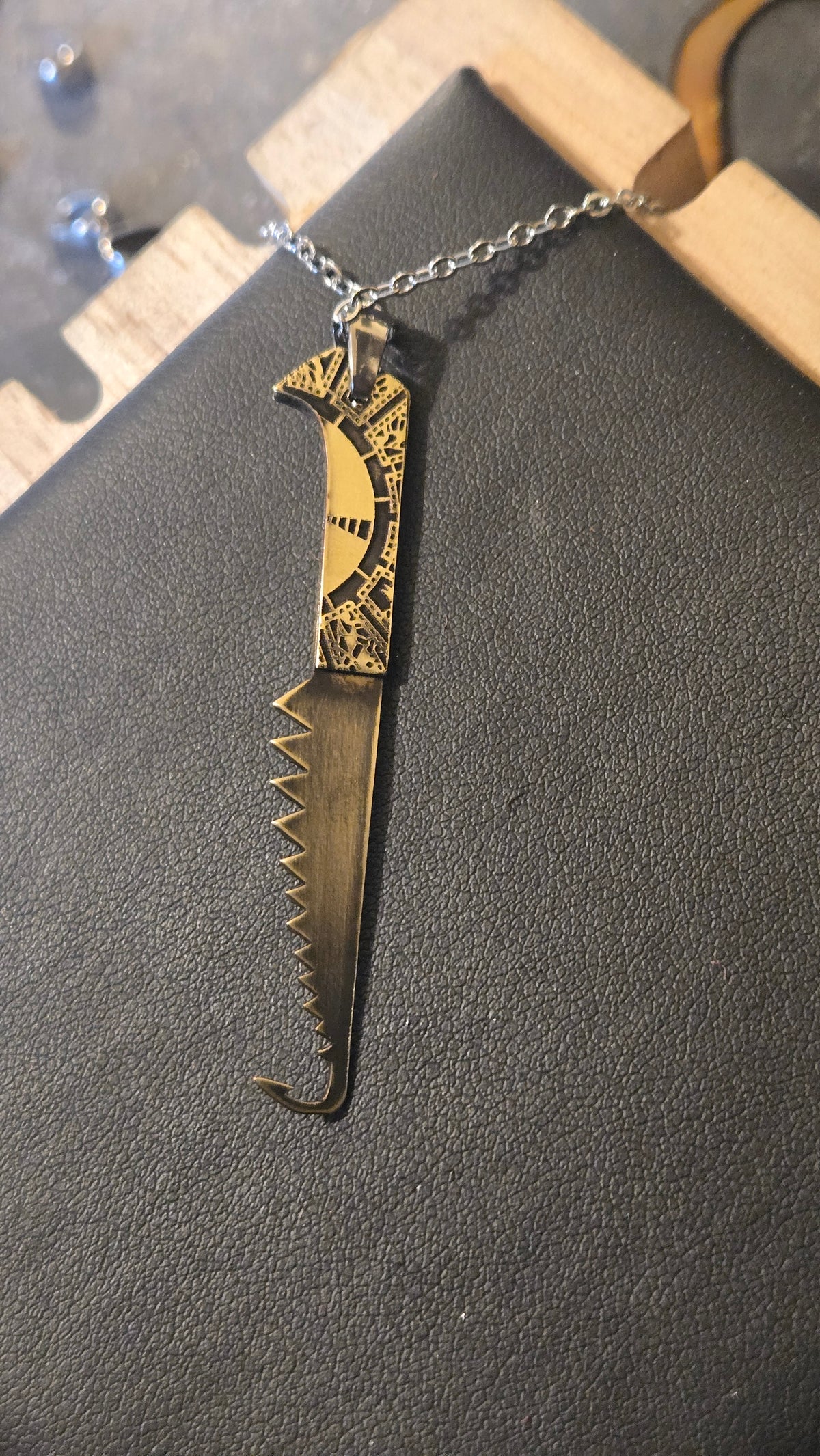Hellraiser Inspired Female Cenobite Hooked Saw Blade Pendant – 3 Piece Brass