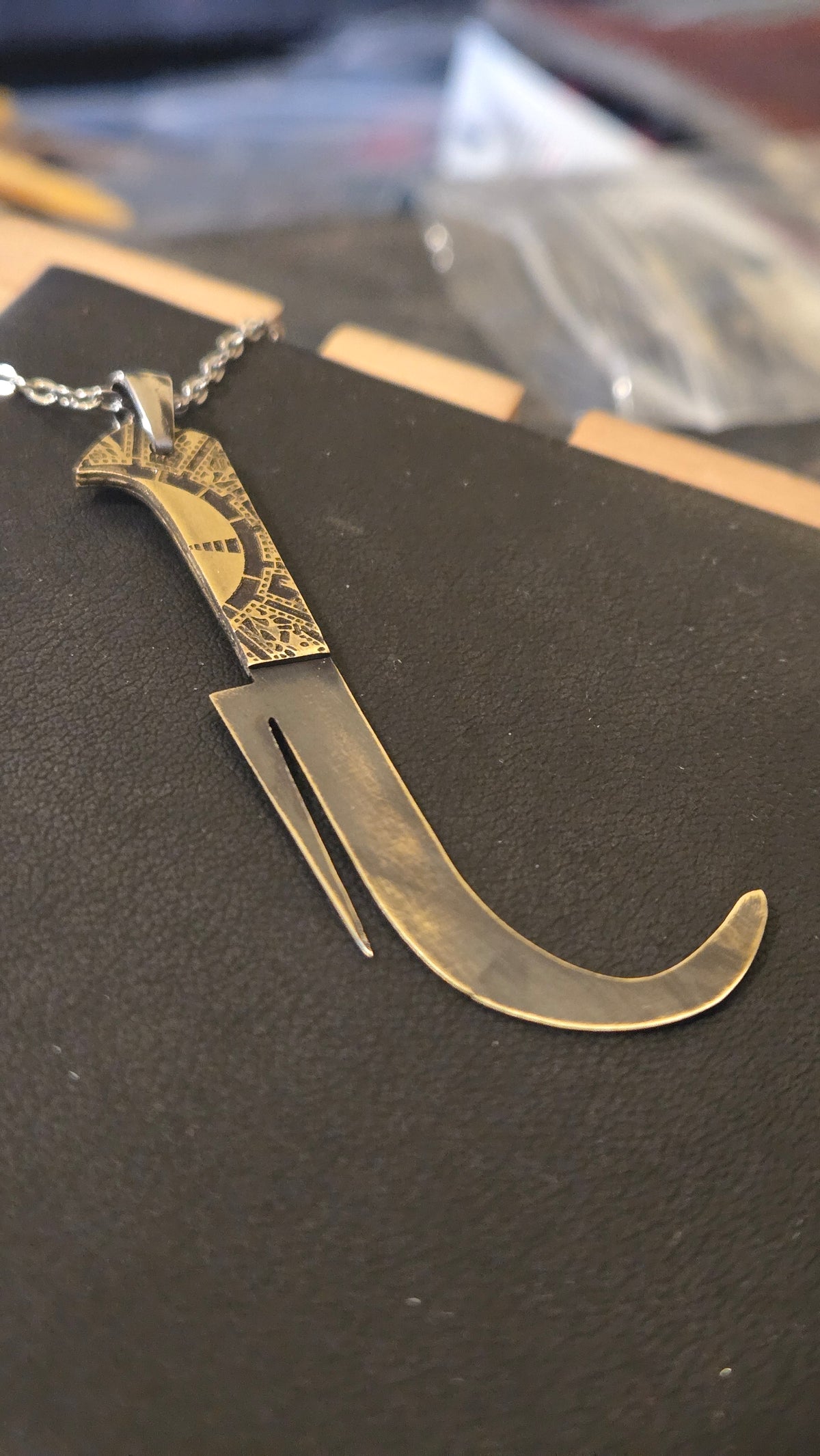 Hellraiser Female Cenobite Hooked & Spiked Blade Pendant – 3 Piece Brass